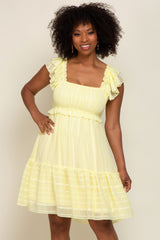 Yellow Striped Trim Layered Flounce Sleeve Maternity Dress