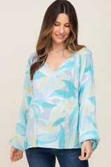 Blue Abstract Print Maternity Blouse