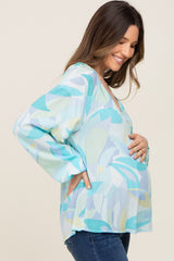 Blue Abstract Print Maternity Blouse