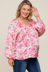 Pink Rose Silky Maternity Plus Blouse