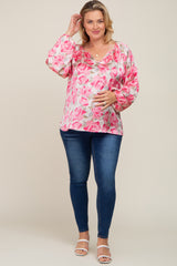 Pink Rose Silky Maternity Plus Blouse