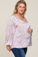 White Micro Floral Plus Maternity Blouse