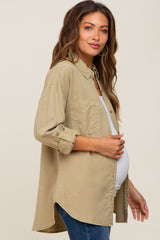 Olive Button Down Maternity Top