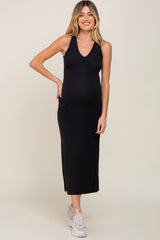 Black Basic Maternity Shift Midi Dress