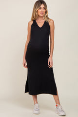 Black Basic Maternity Shift Midi Dress