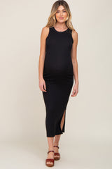 Black Fitted Maternity Midi Dress