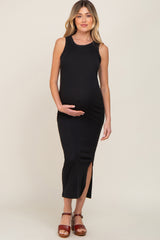 Black Fitted Maternity Midi Dress