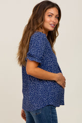 Navy Dot Print Puff Sleeve Maternity Blouse