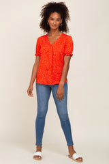 Red Dot Print Puff Sleeve Blouse