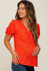 Red Dot Print Puff Sleeve Maternity Blouse