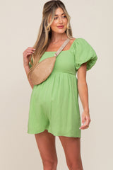 Green Puff Sleeve Maternity Romper