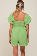 Green Puff Sleeve Maternity Romper