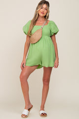 Green Puff Sleeve Maternity Romper