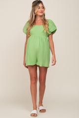 Green Puff Sleeve Maternity Romper