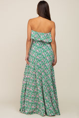 Green Floral Sleeveless Maternity Maxi Dress