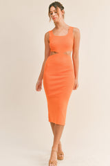 Orange Sleeveless Side Cutout Maternity Midi Dress