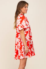 Red Floral Collared Tiered Dress