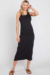 Black Racerback Fitted Maternity Midi Dress