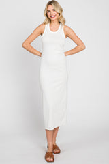 White Racerback Fitted Maternity Midi Dress