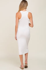 White Racerback Fitted Maternity Midi Dress