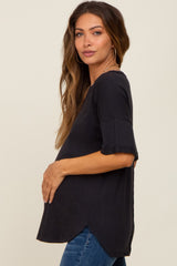 Black Oversized V-Neck Cuffed Short Sleeve Maternity Tee