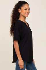 Black Oversized V-Neck Cuffed Short Sleeve Tee