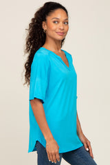 Aqua Oversized V-Neck Cuffed Short Sleeve Tee