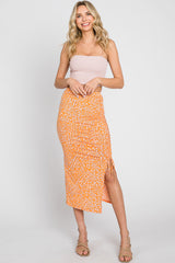 Orange Drawstring Front High Knee Slit Maternity Midi Skirt