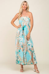 Jade Floral Halter Front Tie Maxi Dress