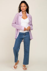 Lavender Textured Stripe Collared Button-Down Long Sleeve Top