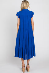 Royal Blue Flutter Sleeve Tiered Midi Dress