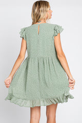 Sage Polka Dot Layered Sleeve Dress