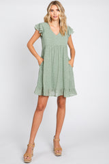 Sage Polka Dot Layered Sleeve Dress