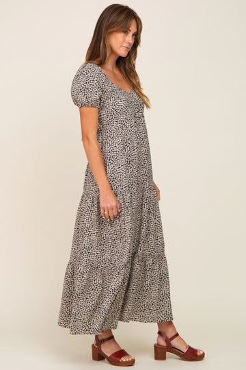 Ivory Foral Puff Sleeve Maxi Dress