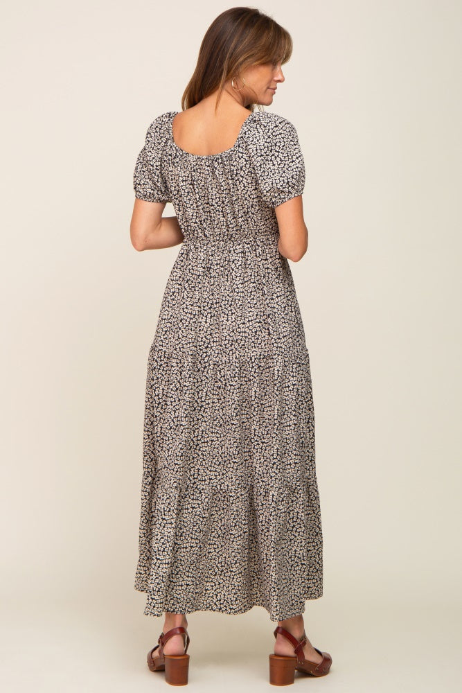 Ivory Foral Puff Sleeve Maxi Dress
