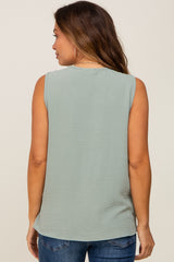 Sage Solid V-Neck Sleeveless Maternity Top