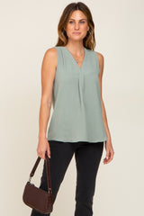 Sage Solid V-Neck Sleeveless Maternity Top