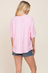 Pink Striped Button Down Top