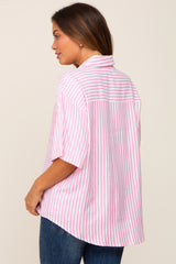 Pink Striped Button Down Maternity Top