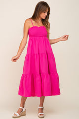 Fuchsia Smocked Open Back Tiered Midi Dress