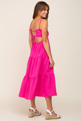 Fuchsia Smocked Open Back Tiered Midi Dress