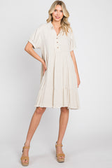 Cream Tiered Collared Linen Maternity Dress