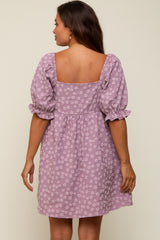 Lavender Floral Textured Square Neck Babydoll Maternity Dress