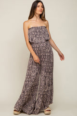 Blue Paisley Strapless Ruffle Wide Leg Maternity Jumpsuit