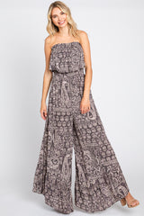 Blue Paisley Strapless Ruffle Wide Leg Maternity Jumpsuit