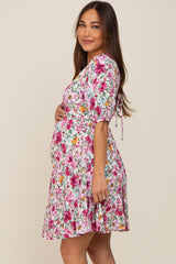 Plum Floral Tiered Back Tie Maternity Dress