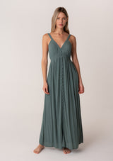 Teal Button Front Accent Maternity Maxi Dress