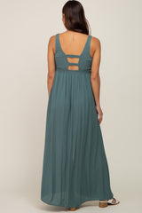 Teal Button Front Accent Maternity Maxi Dress