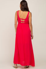 Fuchsia Button Front Accent Maternity Maxi Dress