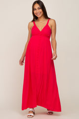 Fuchsia Button Front Accent Maternity Maxi Dress